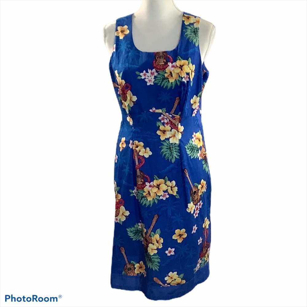 Hilo Hattie Royal Blue Hawaiian Floral Mini Dress